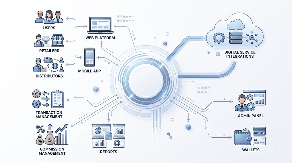 B2B white label fintech platform ecosystem with web mobile and admin